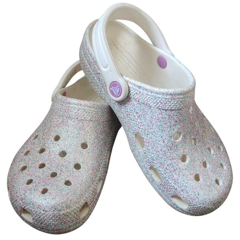 Croc White Glitter Classic Clogs. Sz  J4